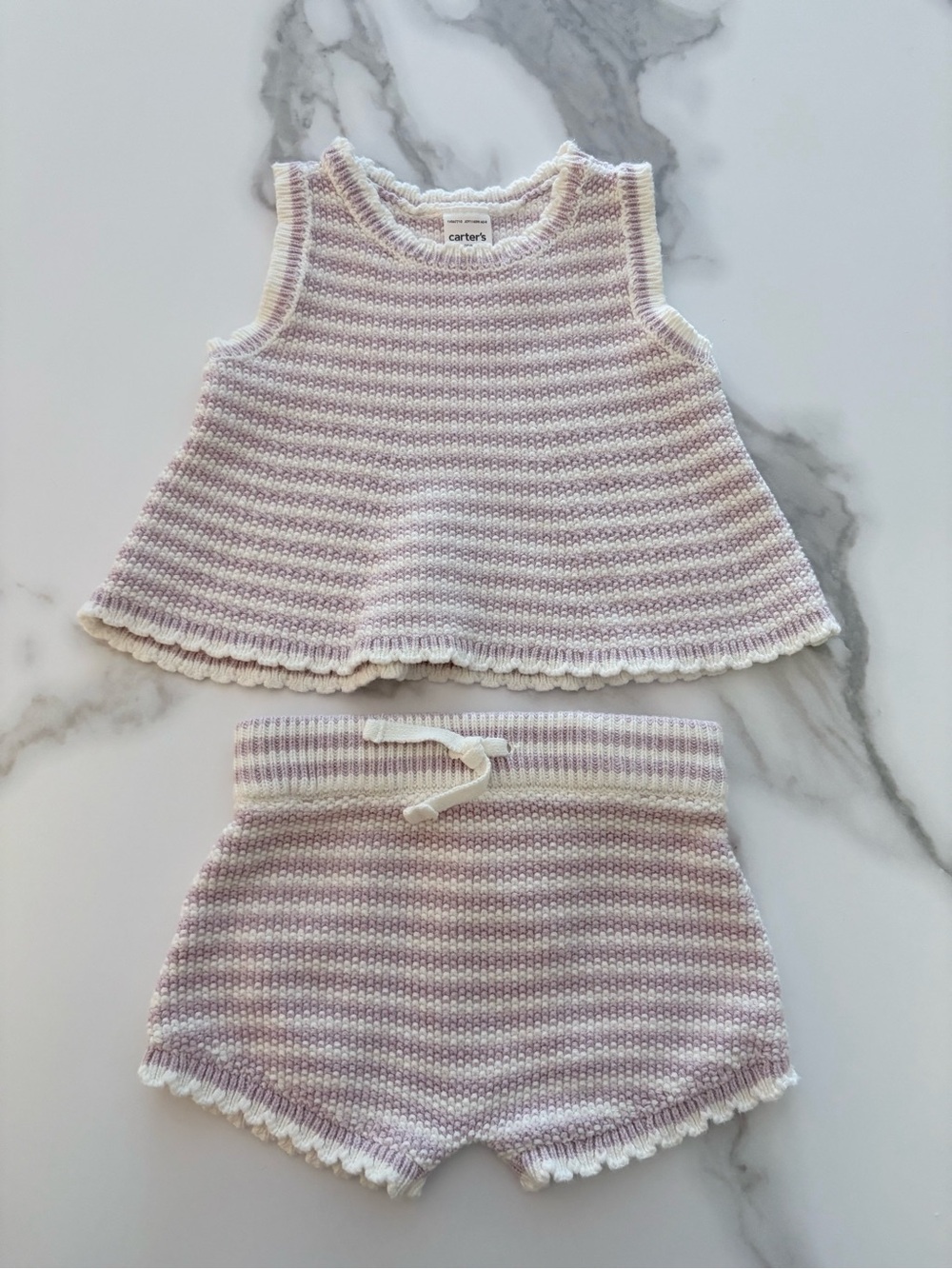 Lavender & White Striped Knit Baby Set (6 months)